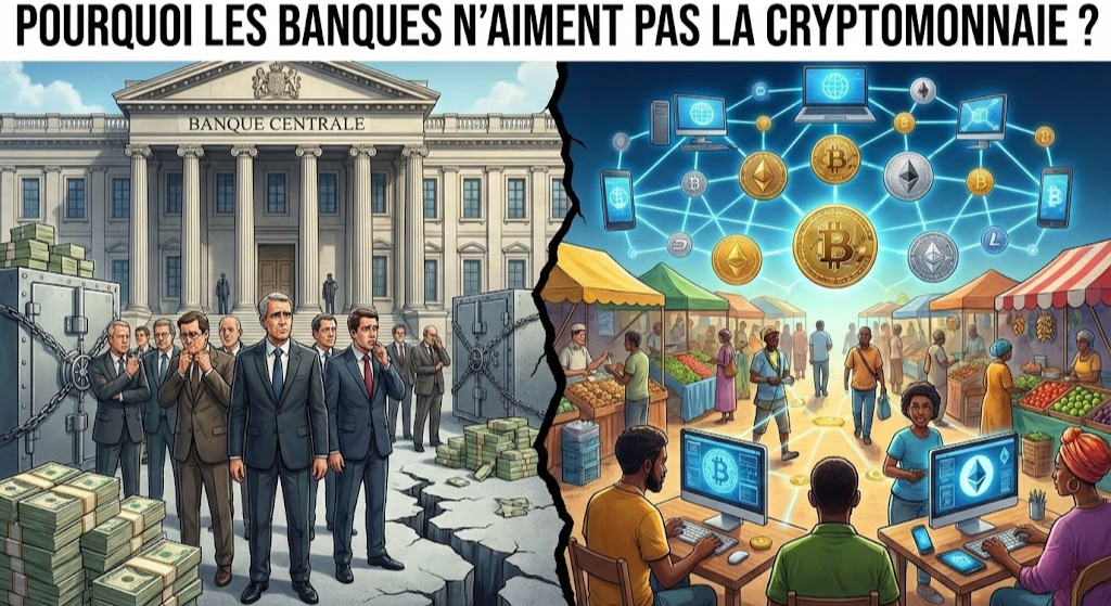 Comparaison système bancaire centralisé vs réseau blockchain décentralisé